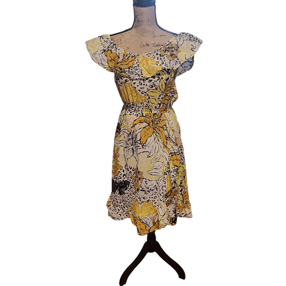 Garrett Leight Dresses & Skirts - Le Shack yellow floral off shoulder ruffle dress, size 2